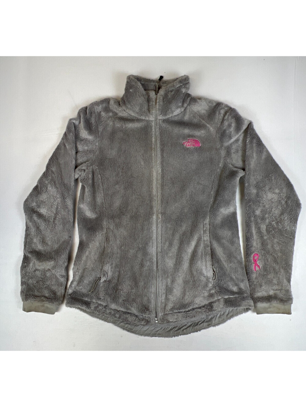 The North Face Women S Gray Fuzzy Fleece Full Zip Jacket Pink Accents